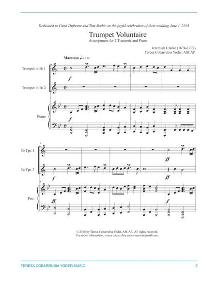 Trumpet Voluntaire - The Prince of Denmark's March for 2 trumpets and piano by Teresa Cobarrubia Yod image number null