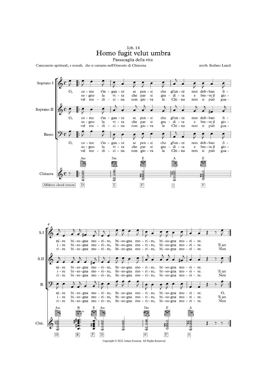 Passacaglia della vita (Homo fugit velut umbra) - Stefano Landi - Score Only Chamber Music scores gallery preview page 1