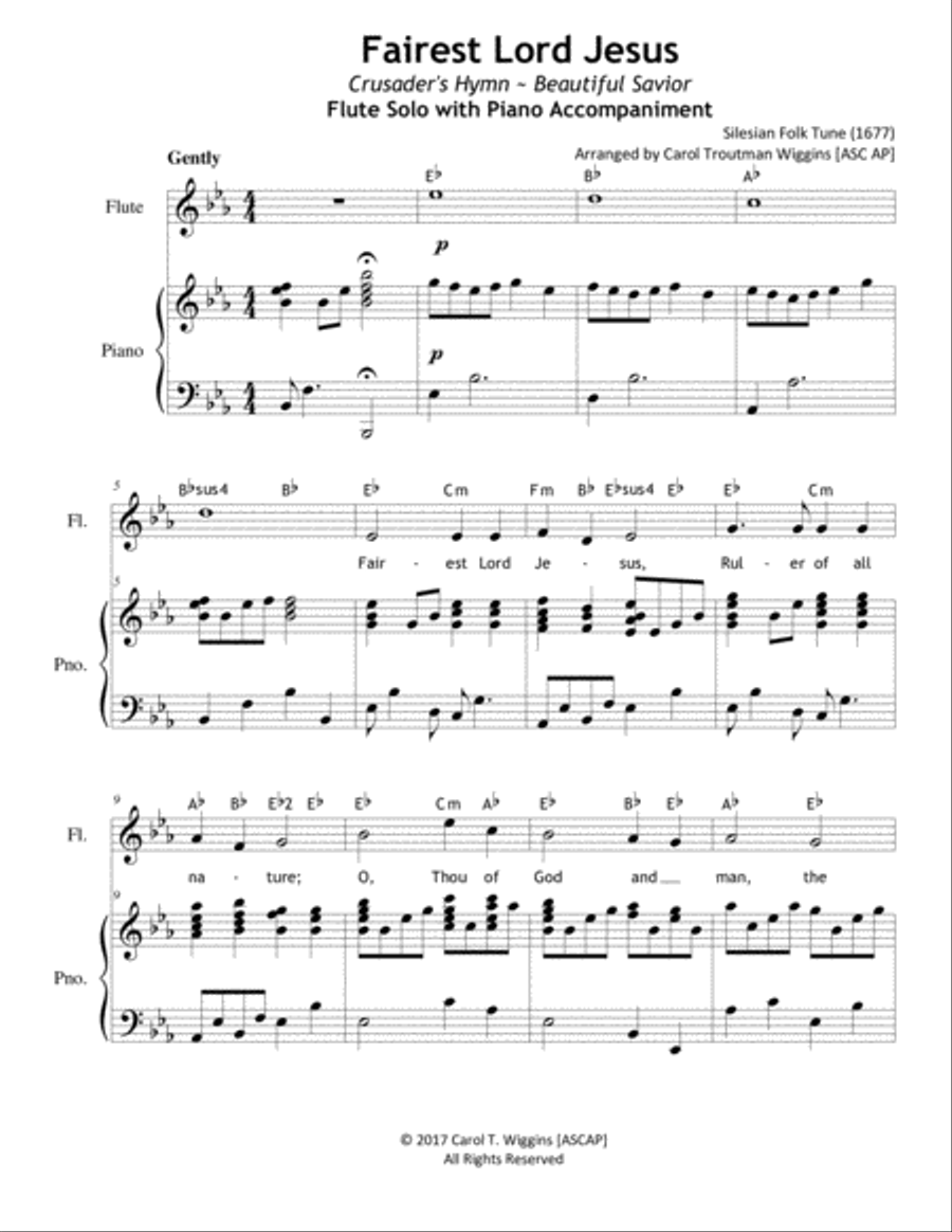 Fairest Lord Jesus (Flute & Piano Duet) Woodwind Duet scores gallery preview page 1