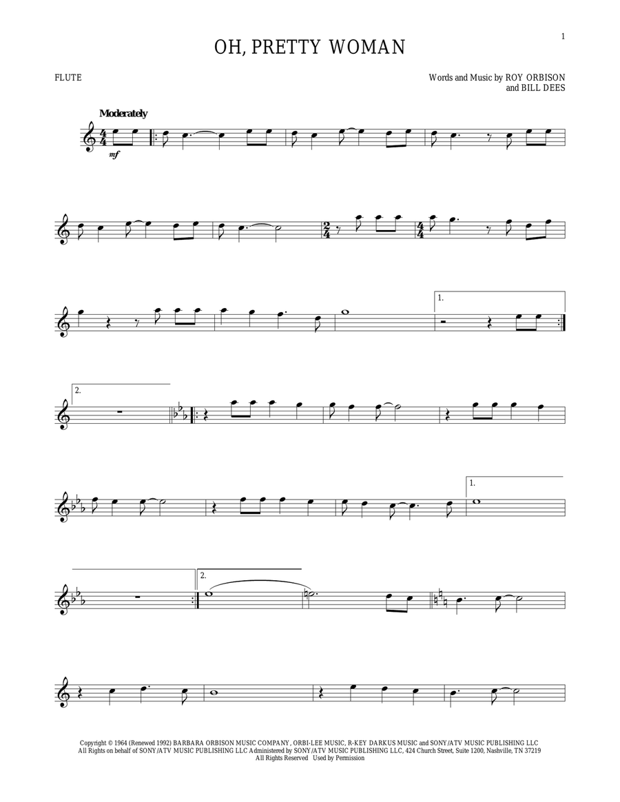 Oh, Pretty Woman Flute Solo scores gallery preview page 1
