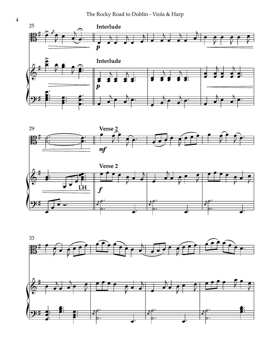 The Rocky Road to Dublin, Duet for Viola & Harp