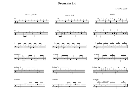 Drum exercises: 5/4 bar (groove and shufle )