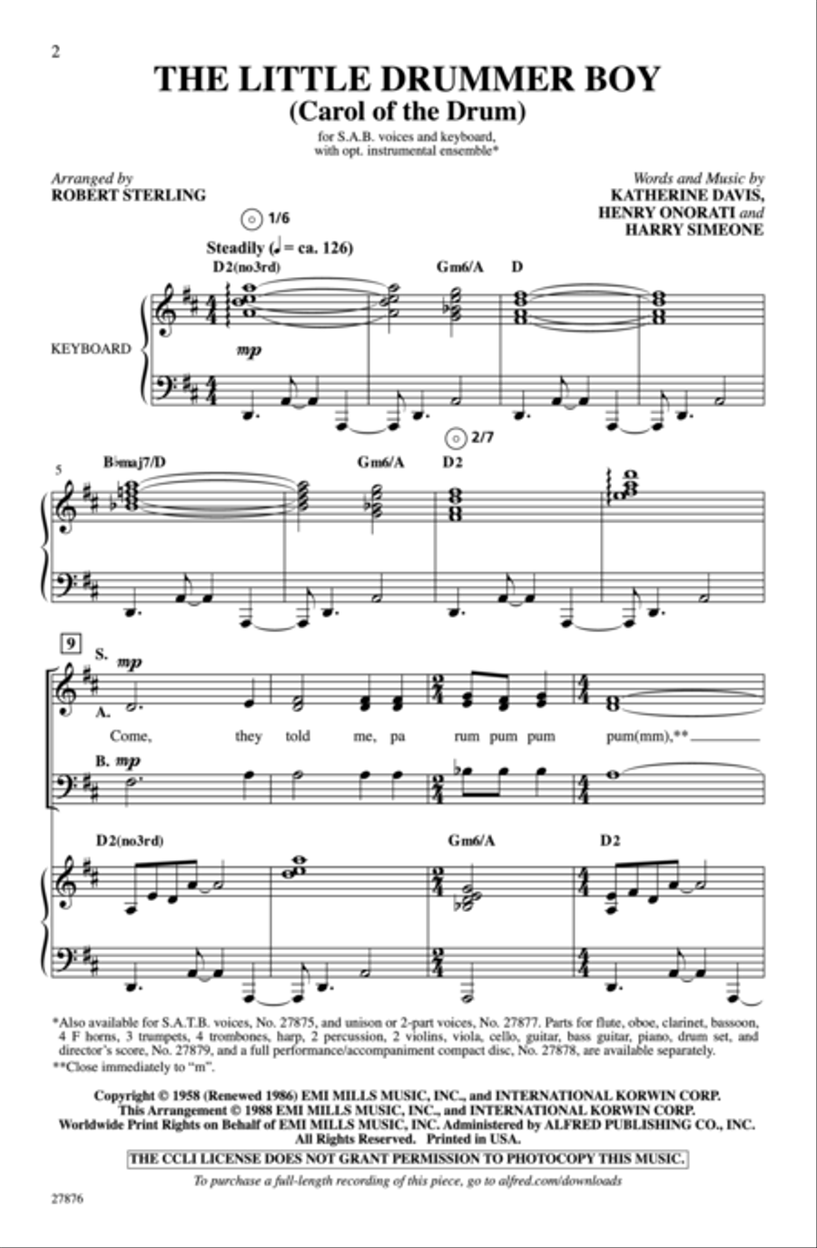 The Little Drummer Boy The Little Drummer Boy 3-Part scores gallery preview page 2