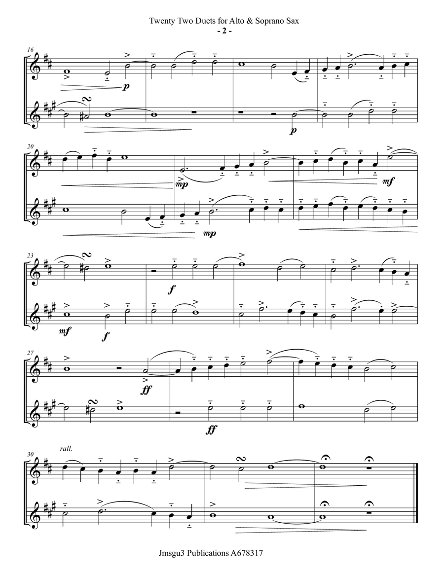 Josquin: 22 Duets for Soprano & Alto Sax Woodwind Duet scores gallery preview page 2
