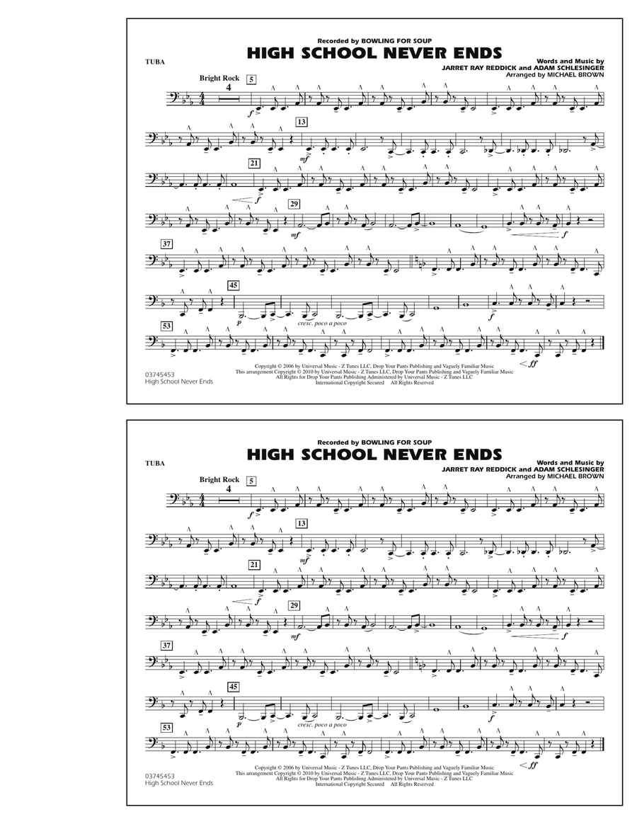 High School Never Ends - Tuba Marching Band scores gallery preview page 1