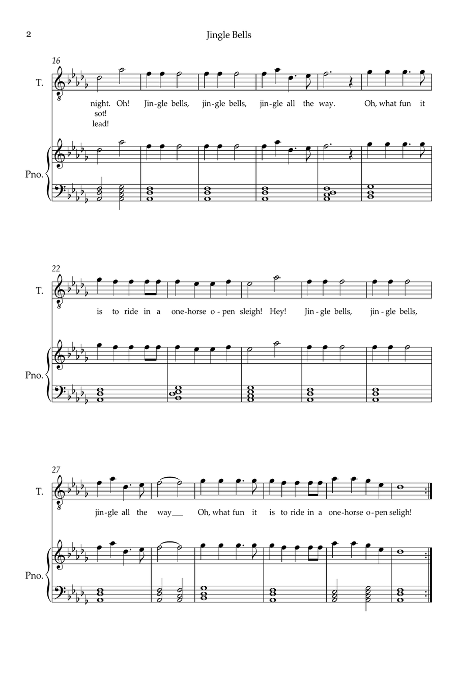 Jingle Bells Tenor Voice scores gallery preview page 2