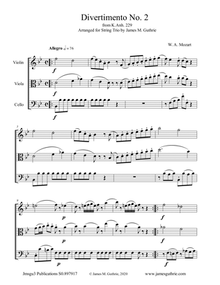Book cover for Mozart: Divertimento No. 2 for String Trio