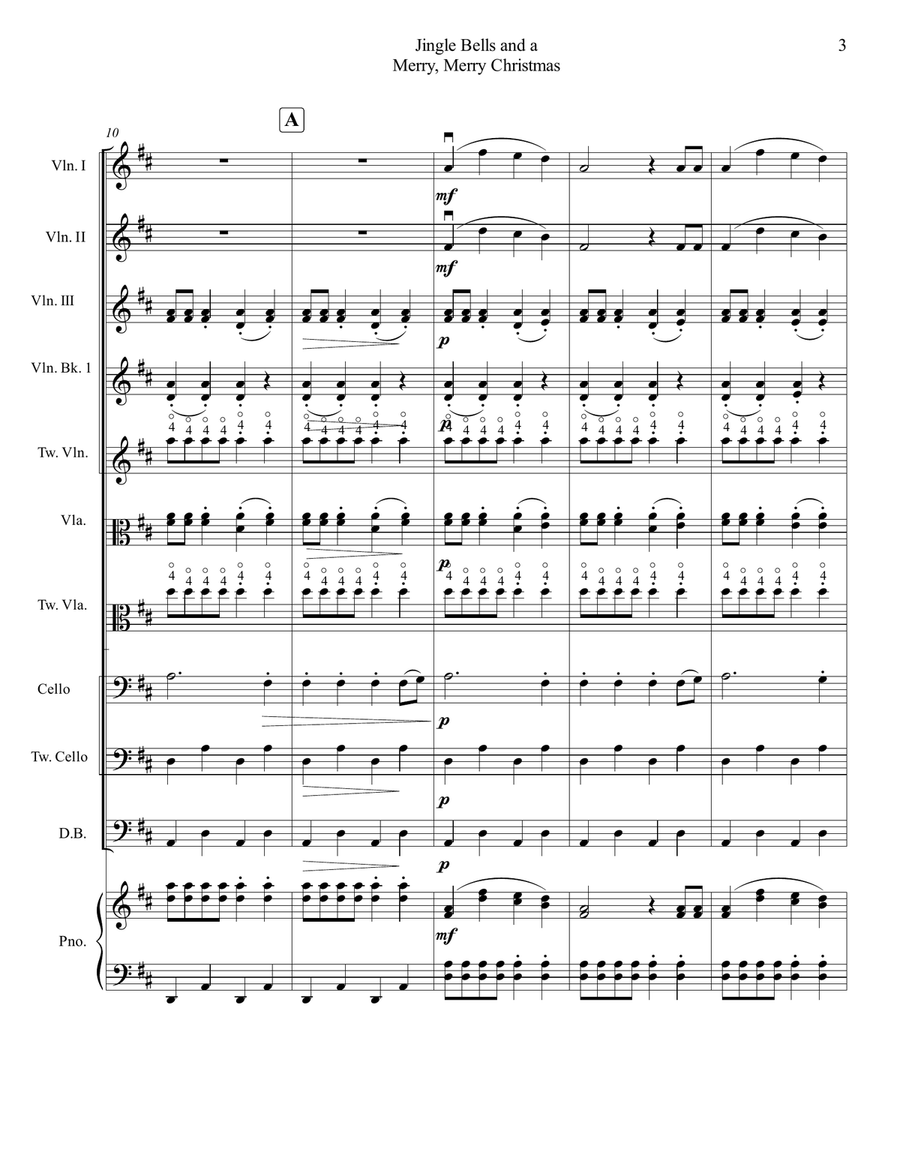 Jingle Bells and a Mer-ry, Mer-ry Christ-mas for Multi-Level String Orchestra String Orchestra scores gallery preview page 4