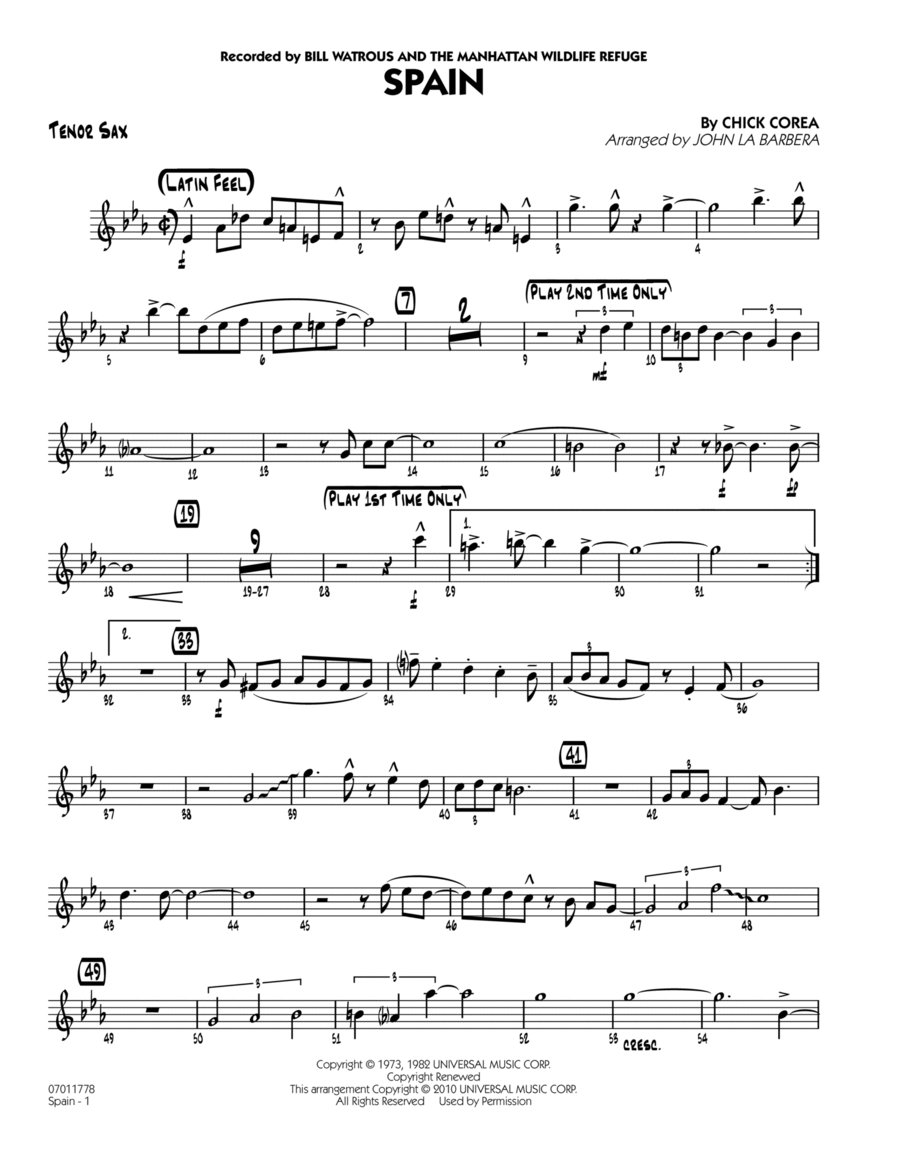 Spain - Tenor Sax Spain - Tenor Sax Jazz Ensemble scores gallery preview page 1
