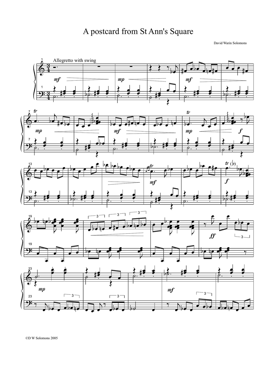 Postcard from St Ann's Square for piano solo Piano Solo scores gallery preview page 1