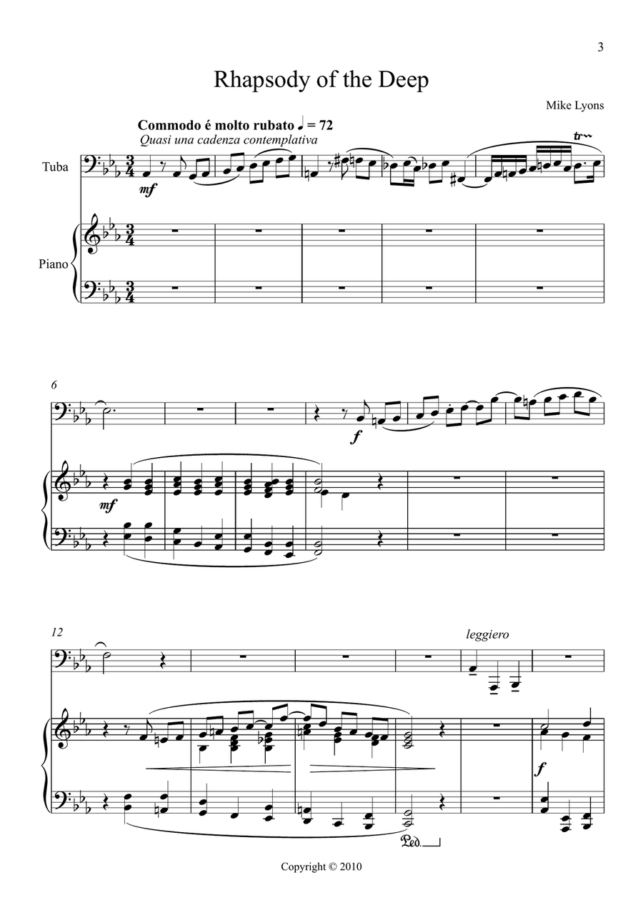 Rhapsody of the Deep for Tuba and Piano Tuba scores gallery preview page 3