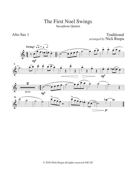 The First Noel Swings - Sax Quartet (AATB) Alto Sax 1 part