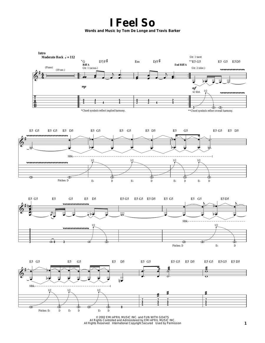 I Feel So Guitar Tablature scores gallery preview page 1