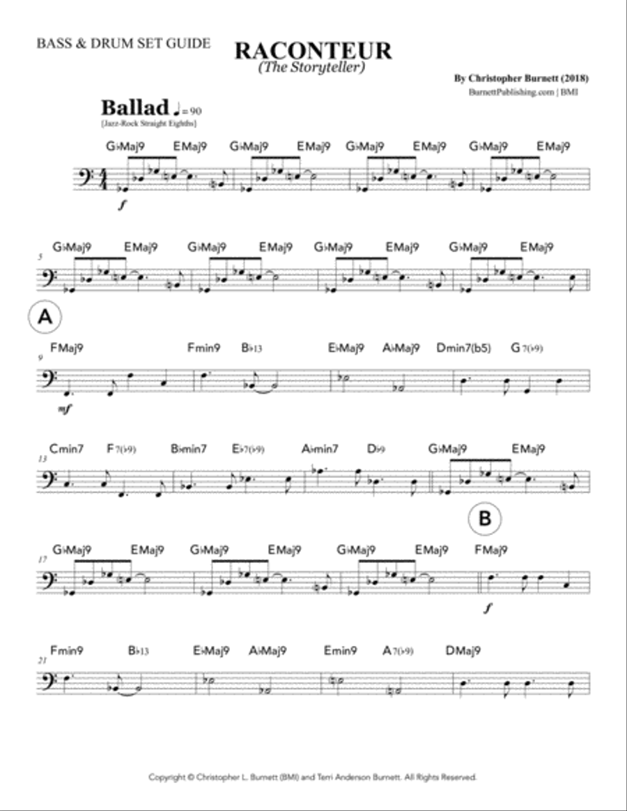 RACONTEUR (The Storyteller) - Bass & Drum Set Jazz Ensemble scores gallery preview page 1