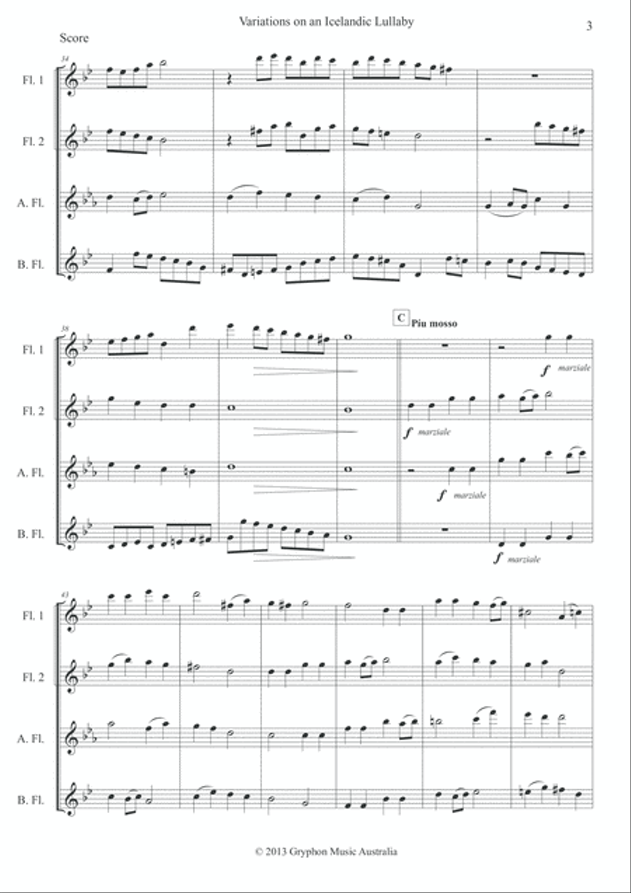 Variations on an Icelandic Lullaby (Sofðu unga ástin mín) for Flute Quartet Flute Quartet scores gallery preview page 5
