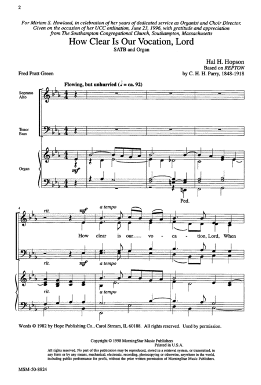 How Clear Is Our Vocation, Lord 4-Part scores gallery preview page 2