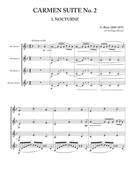Nocturne from "Carmen Suite No. 2" for Clarinet Quartet image number null