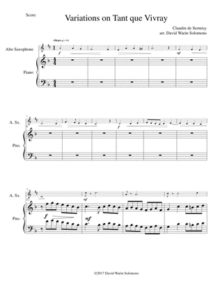 Variations on Tant que vivray for alto saxophone and piano