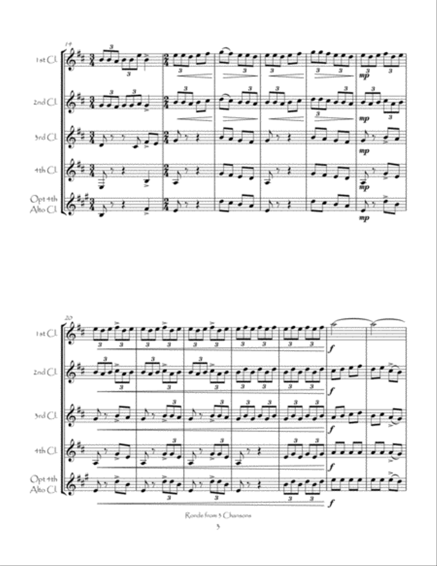 Ronde from 3 Chansons for Clarinet Quartet Clarinet Quartet scores gallery preview page 6