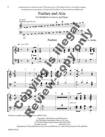 Fanfare and Aria (Handbell Score) image number null