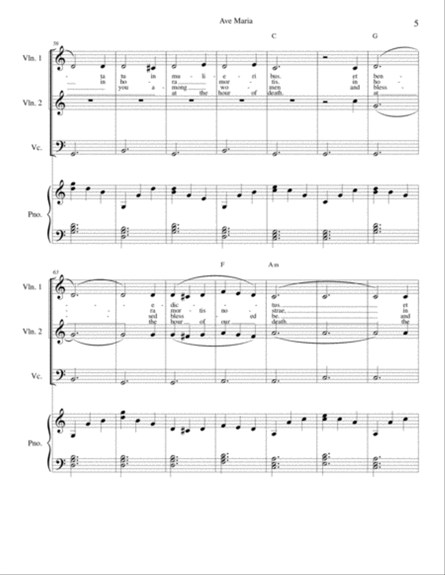 Ave Maria - Latin and English lyrics included for strings and piano Piano Trio scores gallery preview page 5