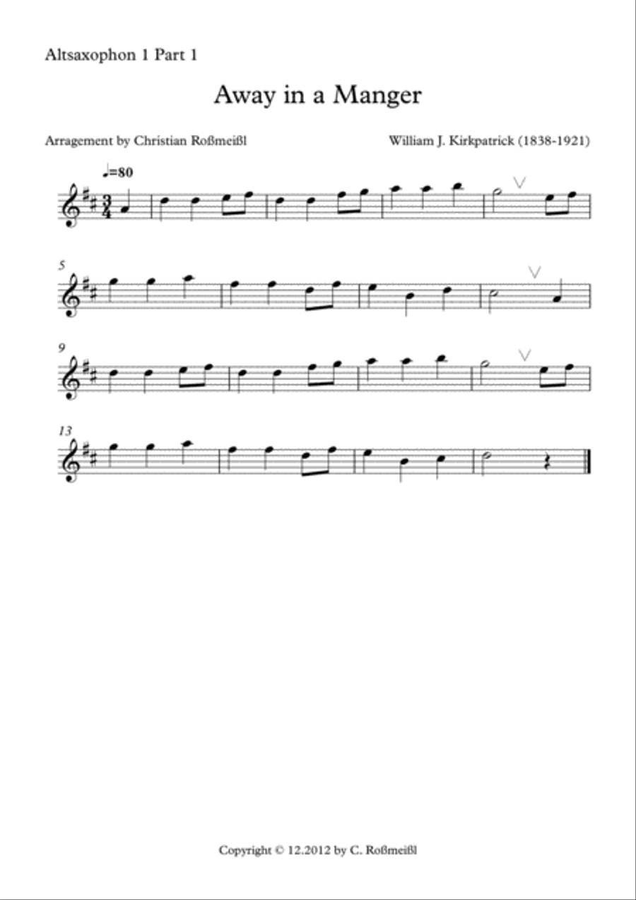 Away in The Manger for Saxophonquartet Woodwind Quartet scores gallery preview page 4