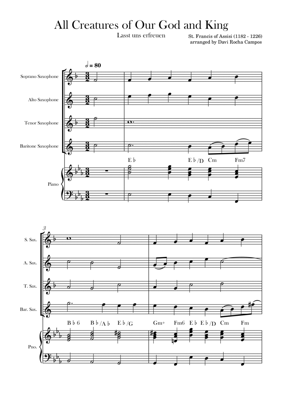 All Creatures of Our God and King Tenor Saxophone scores gallery preview page 1