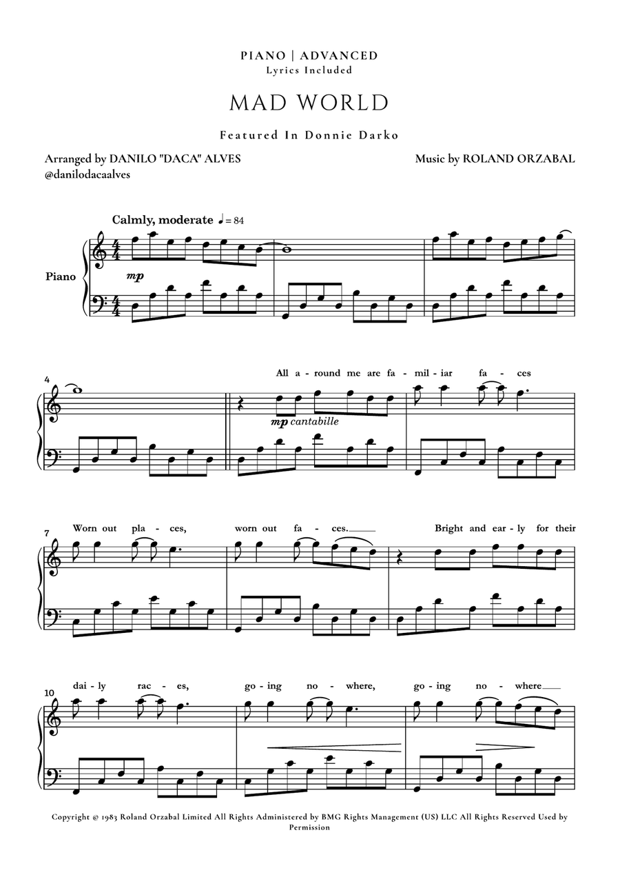 Mad World Piano Solo scores gallery preview page 1