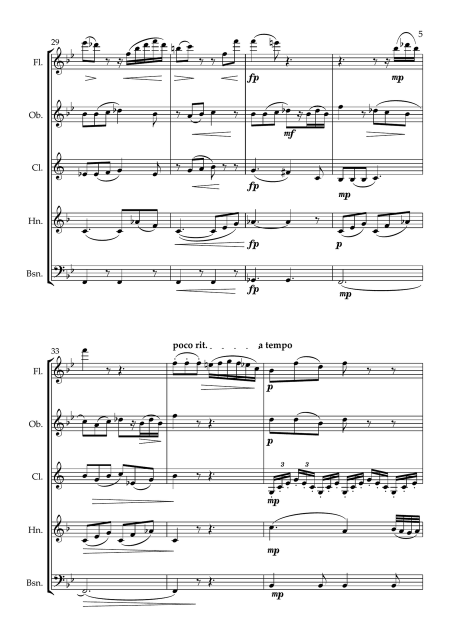 Adagio. For Wind Quintet from Piano Concerto in A major K488 (Mozart) Woodwind Quintet scores gallery preview page 6