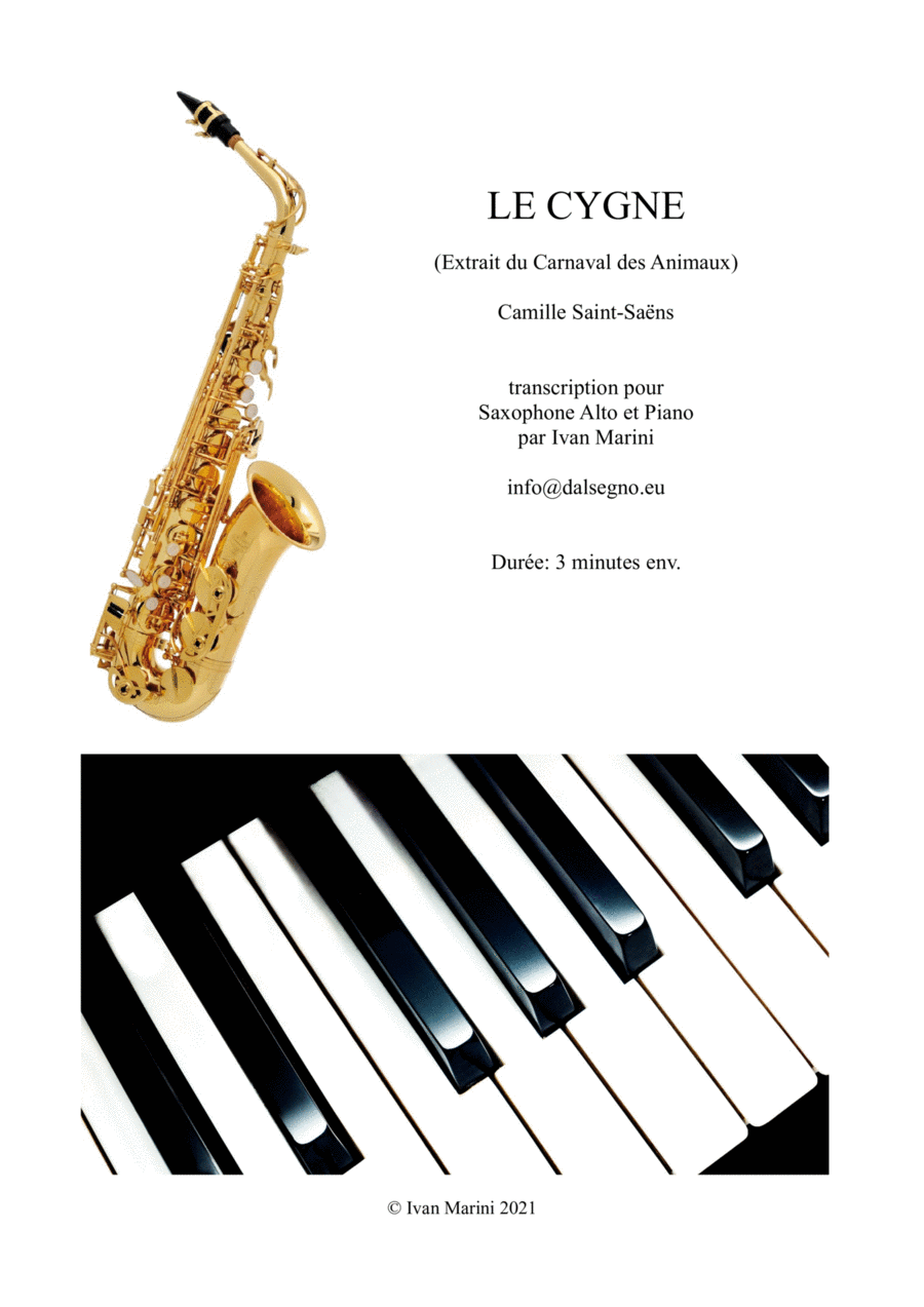 THE SWAN from The Carnival of the Animals - for Alto Sax and Piano Alto Saxophone scores gallery preview page 1