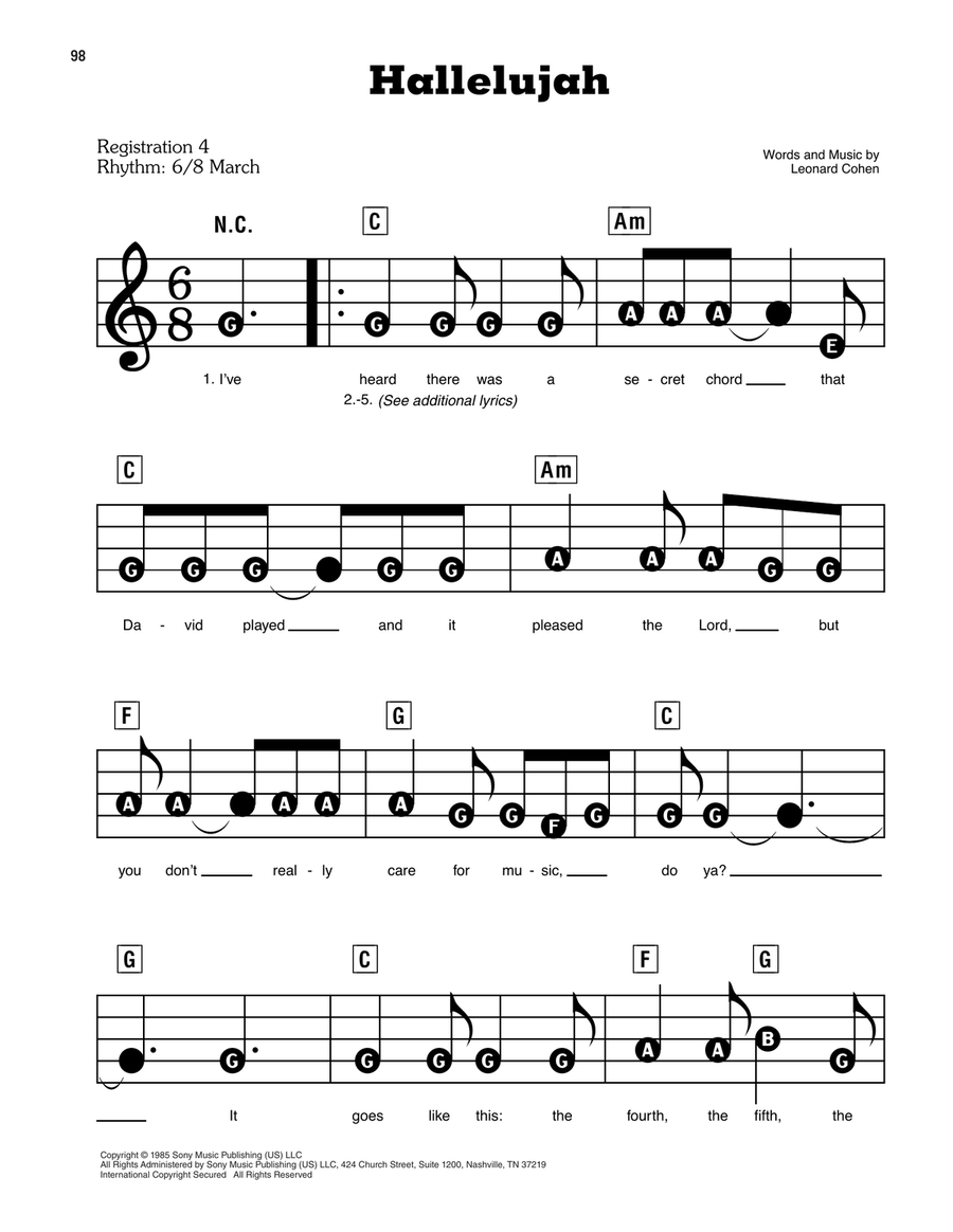 Hallelujah Electronic Keyboard scores gallery preview page 1