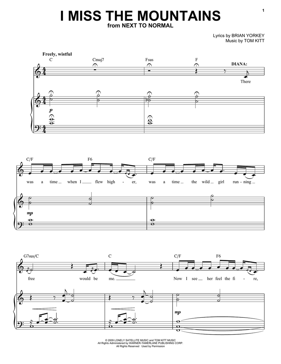 I Miss The Mountains (from Next to Normal) Voice scores gallery preview page 1