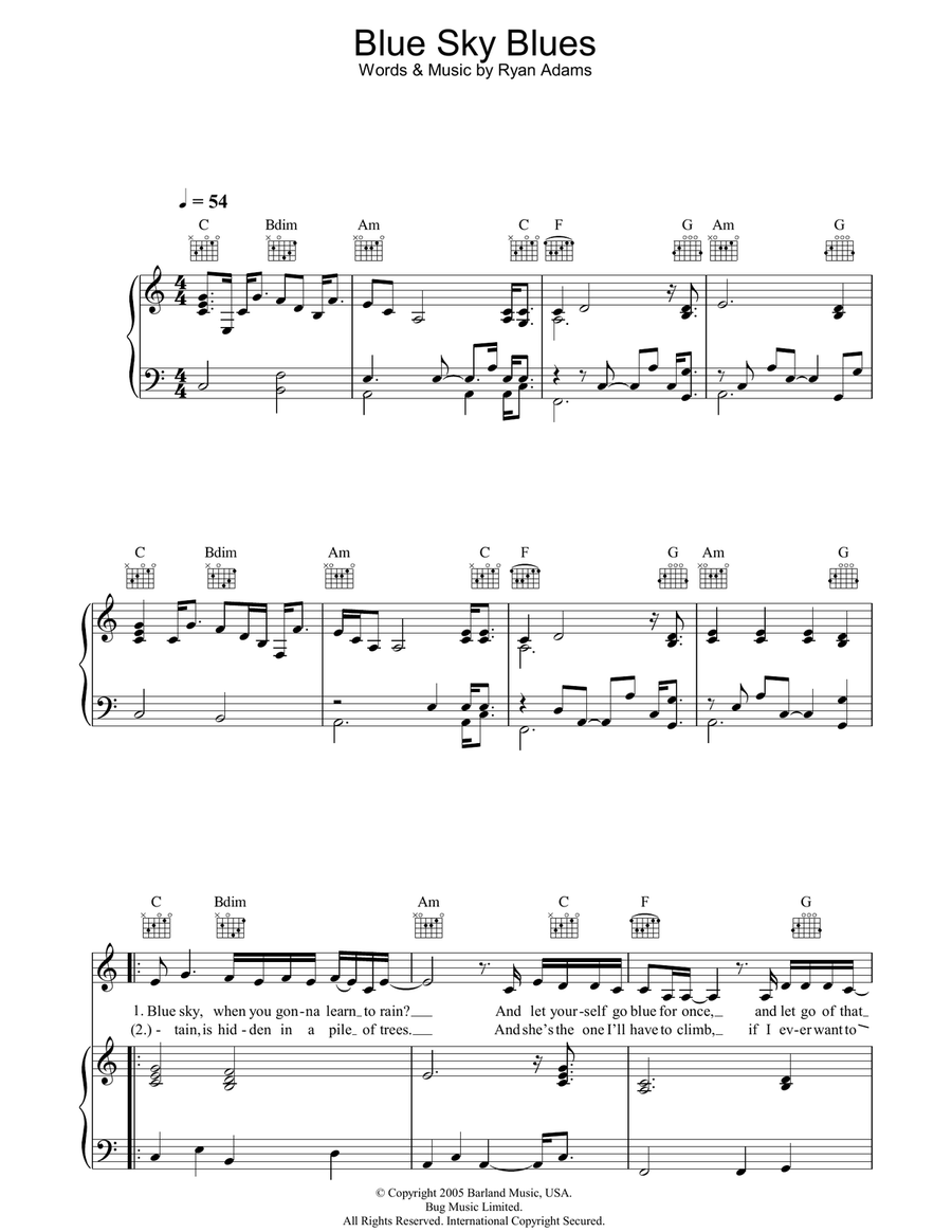 Blue Sky Blues Piano, Vocal, Guitar scores gallery preview page 1