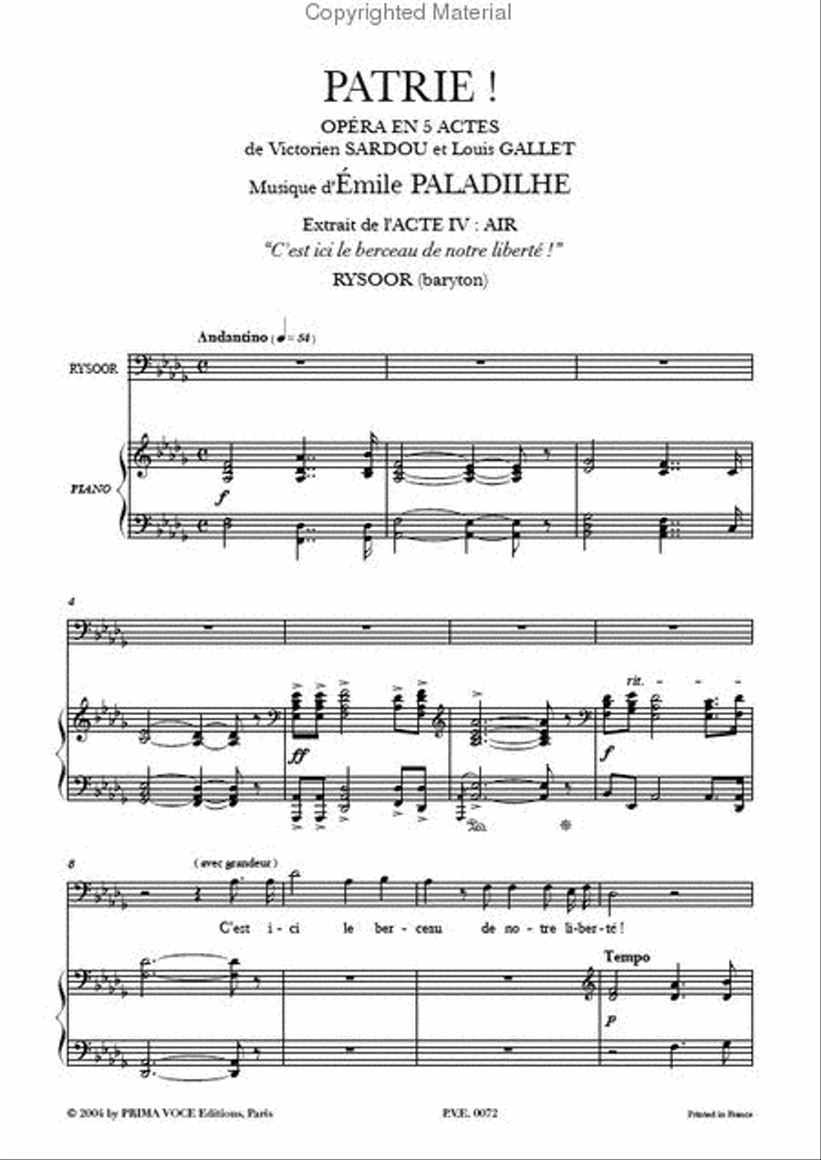C'est ici le berceau de notre liberte! from Patrie! Baritone Voice scores gallery preview page 2