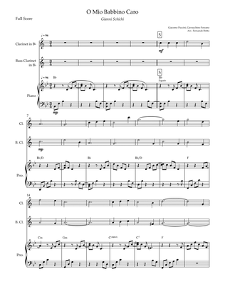 O Mio Babbino Caro (Puccini) for Clarinet in Bb & Bass Clarinet in Bb Duo and Piano Accompaniment wi