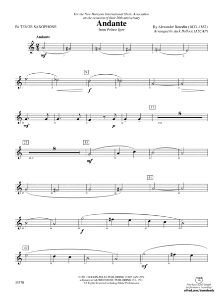 Andante (from Prince Igor): B-flat Tenor Saxophone