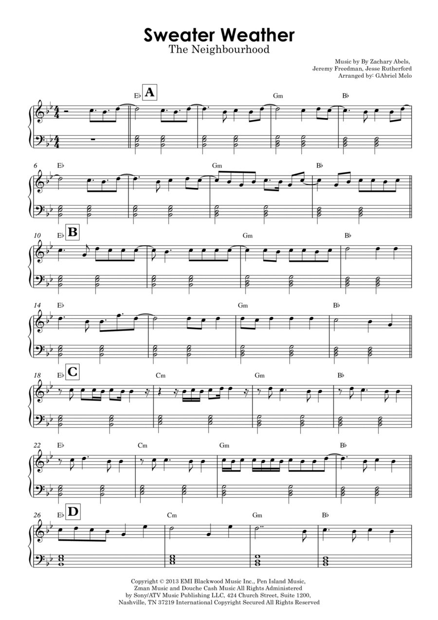 Sweater Weather Piano Solo scores gallery preview page 1
