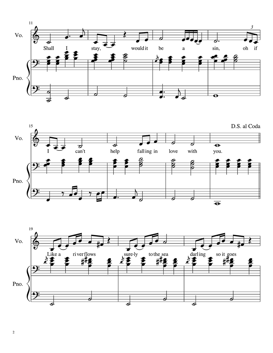 Can't Help Falling In Love Easy Piano scores gallery preview page 2