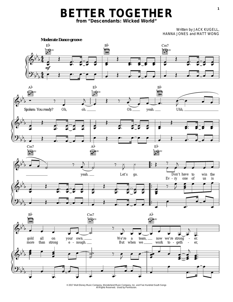 Better Together (from Disney's Descendants 2) Piano, Vocal, Guitar scores gallery preview page 1