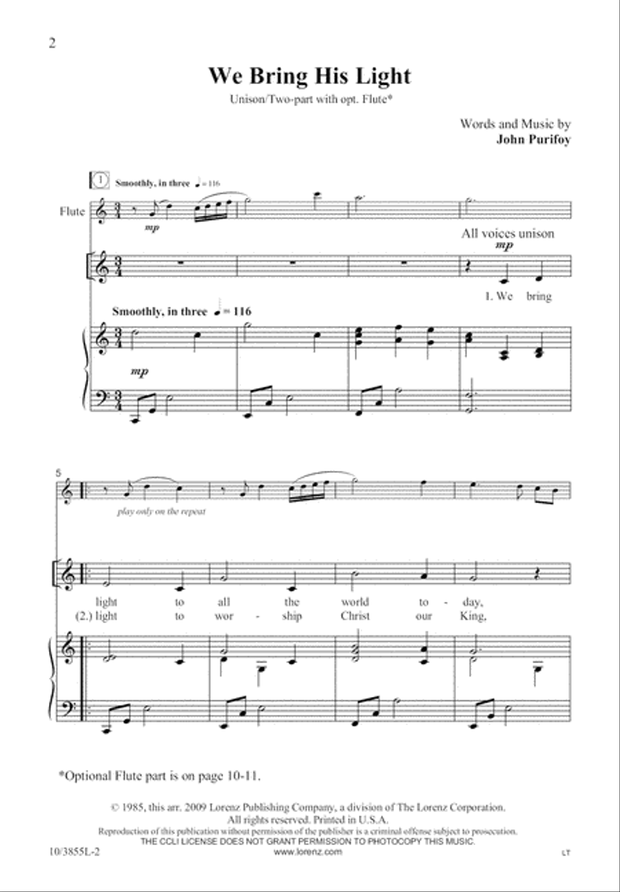 We Bring His Light Unison Choir scores gallery preview page 3