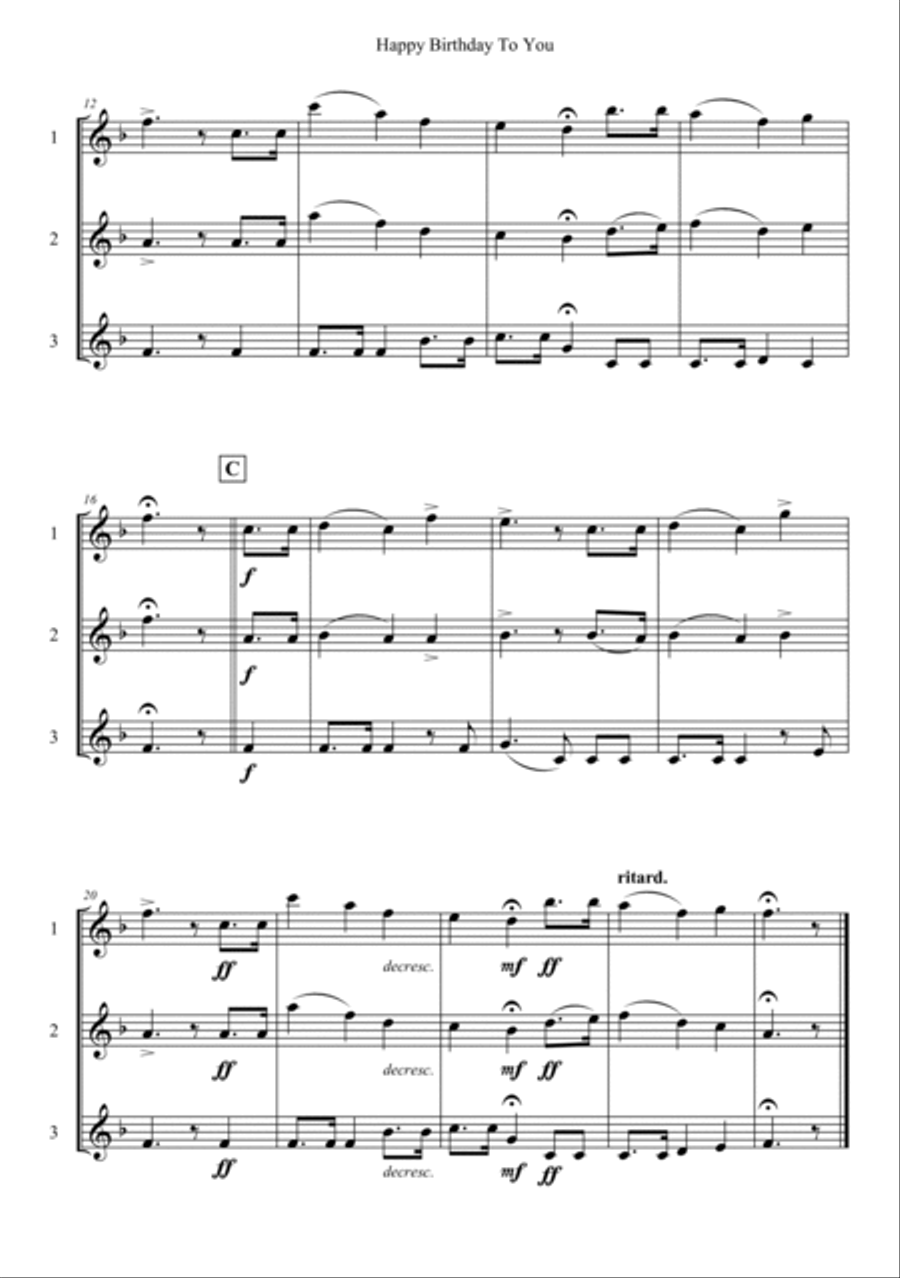 Happy Birthday To You Happy Birthday To You Woodwind Trio scores gallery preview page 2