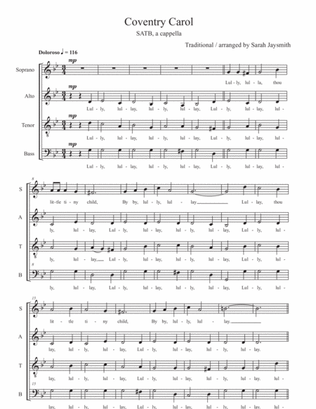 Coventry Carol (SATB, a cappella) arranged by Sarah Jaysmith (Traditional English carol)