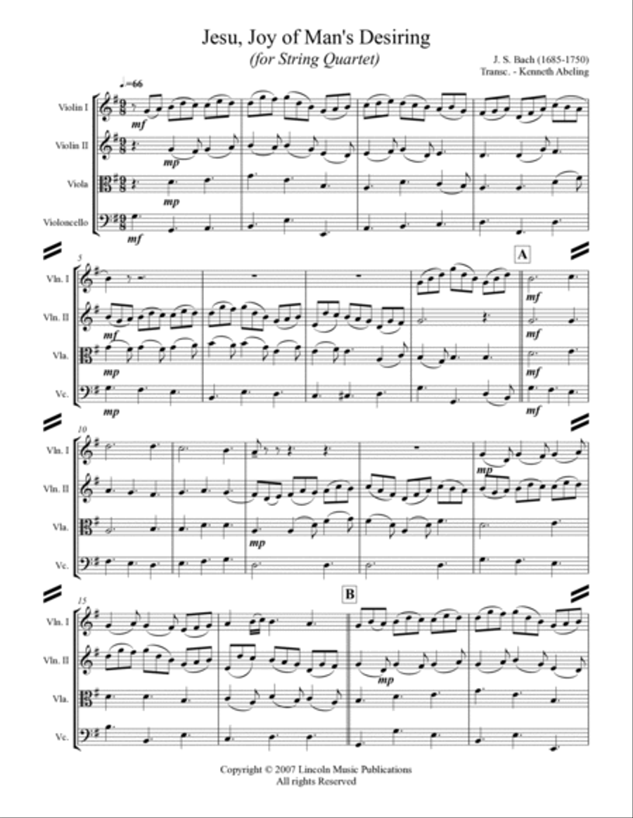 Bach - Jesu, Joy of Man’s Desiring (for String Quartet) String Quartet scores gallery preview page 2