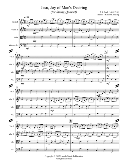 Bach - Jesu, Joy of Man’s Desiring (for String Quartet) image number null