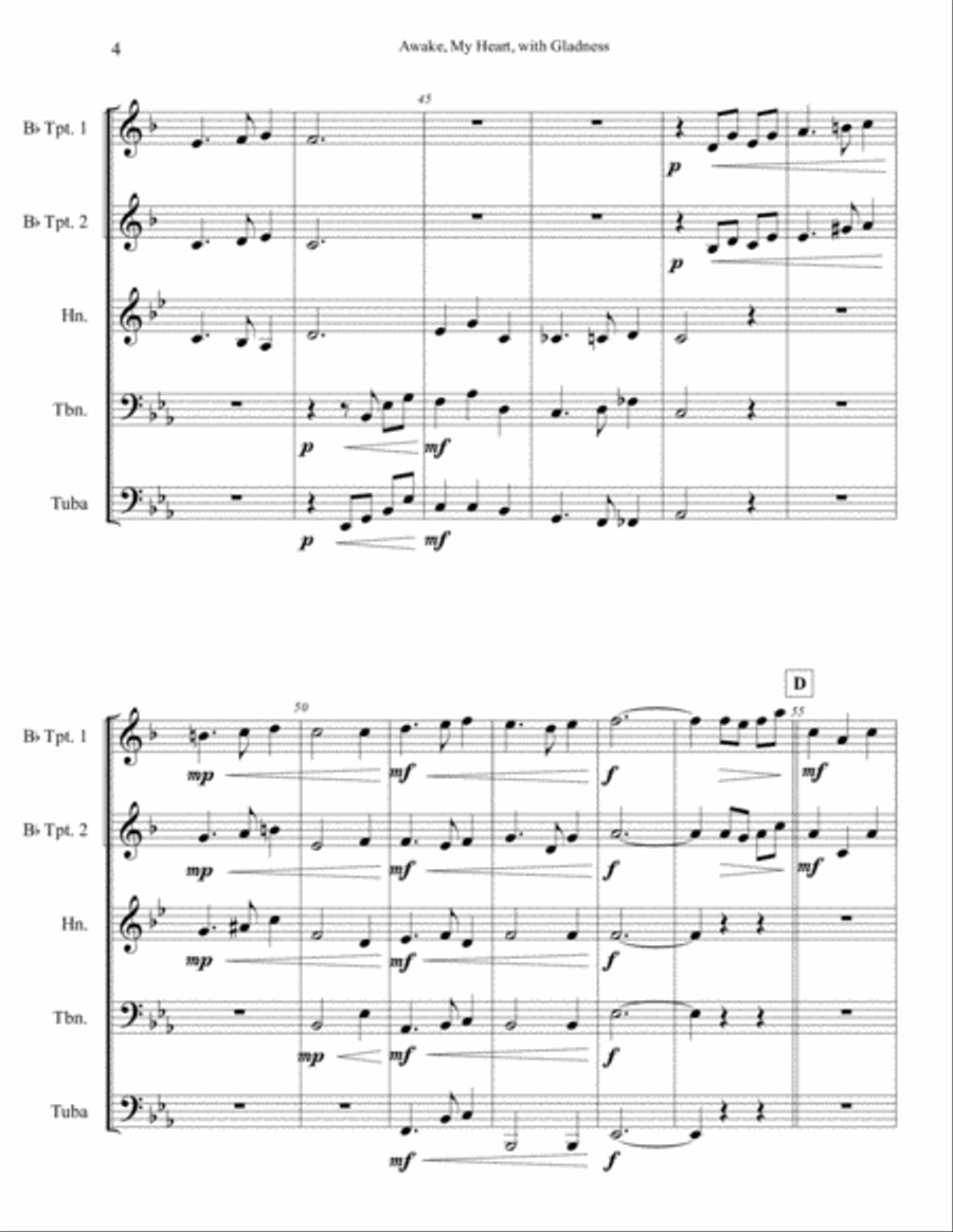 Awake, My Heart, with Gladness Brass Ensemble scores gallery preview page 5