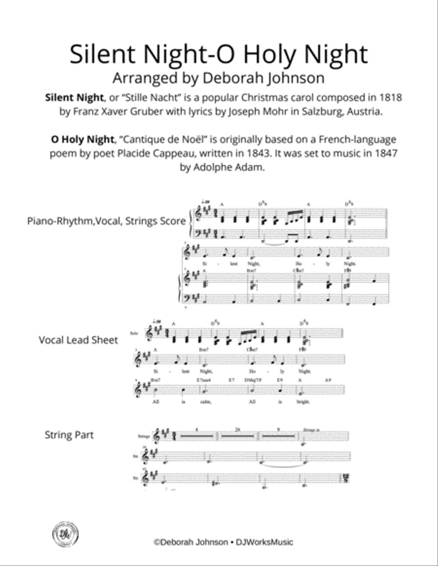 Silent Night - O Holy Night Piano, Vocal, Guitar scores gallery preview page 2