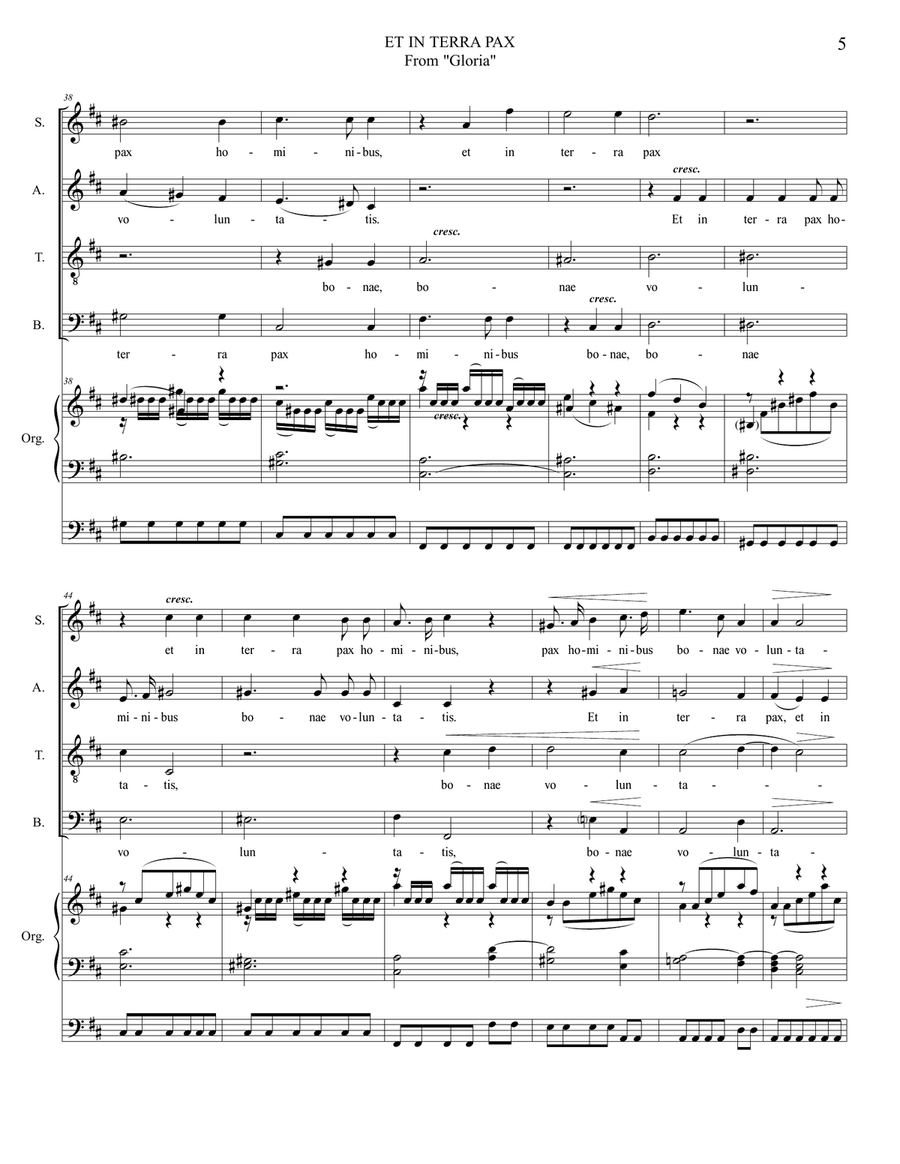 ET IN TERRA PAX - From "Gloria - RV 589 - Vivaldi" - Arr. for SATB Choir and Organ 3 staff image number null