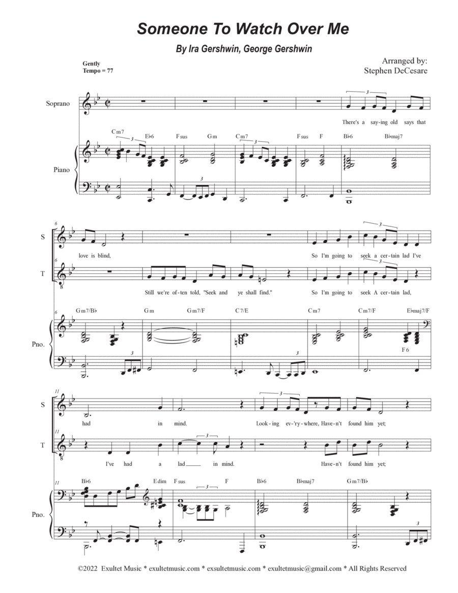 Someone To Watch Over Me (2-part choir - (Soprano and Tenor)