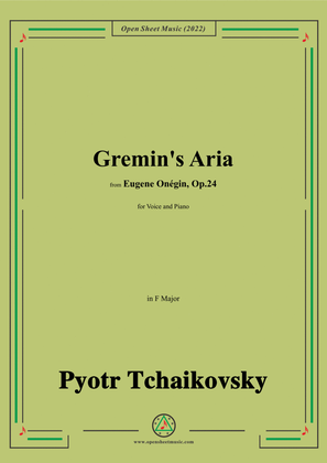 Book cover for Tchaikovsky-Gremin's Aria,in F Major,from Eugene Onegin,Op.24,for Voice and Piano