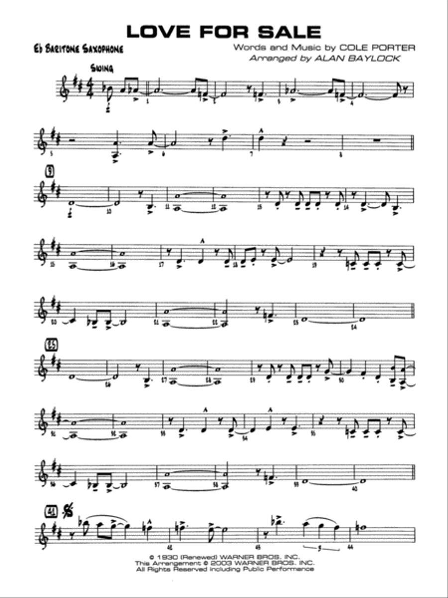 Love for Sale: E-flat Baritone Saxophone Jazz Ensemble scores gallery preview page 1
